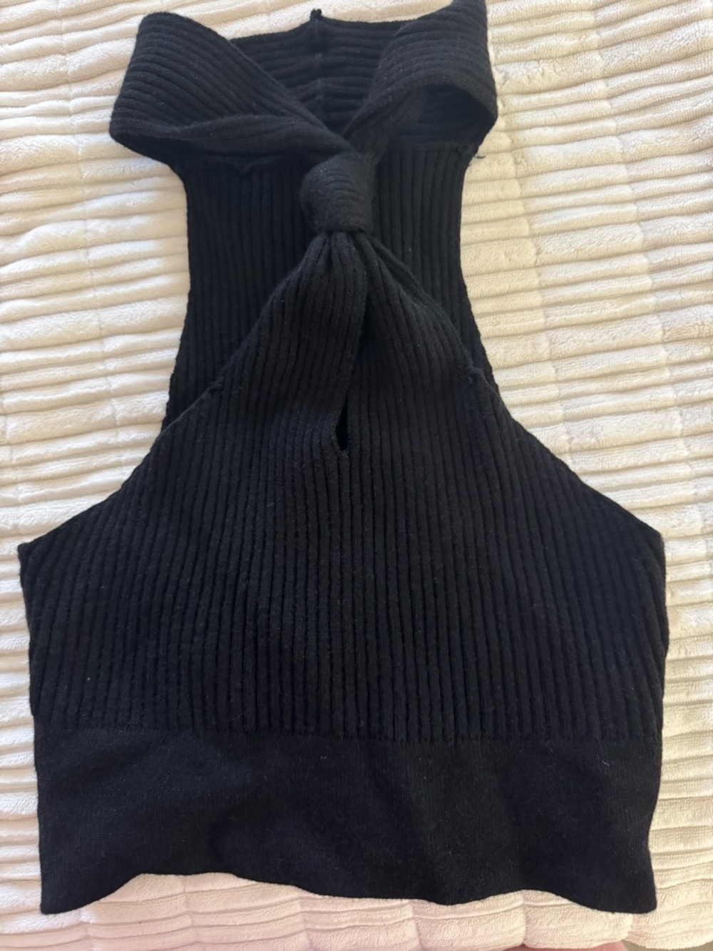 Black Ribbed Halter Top Tie Neck Fitted Stretch Y2K Going Out Tank